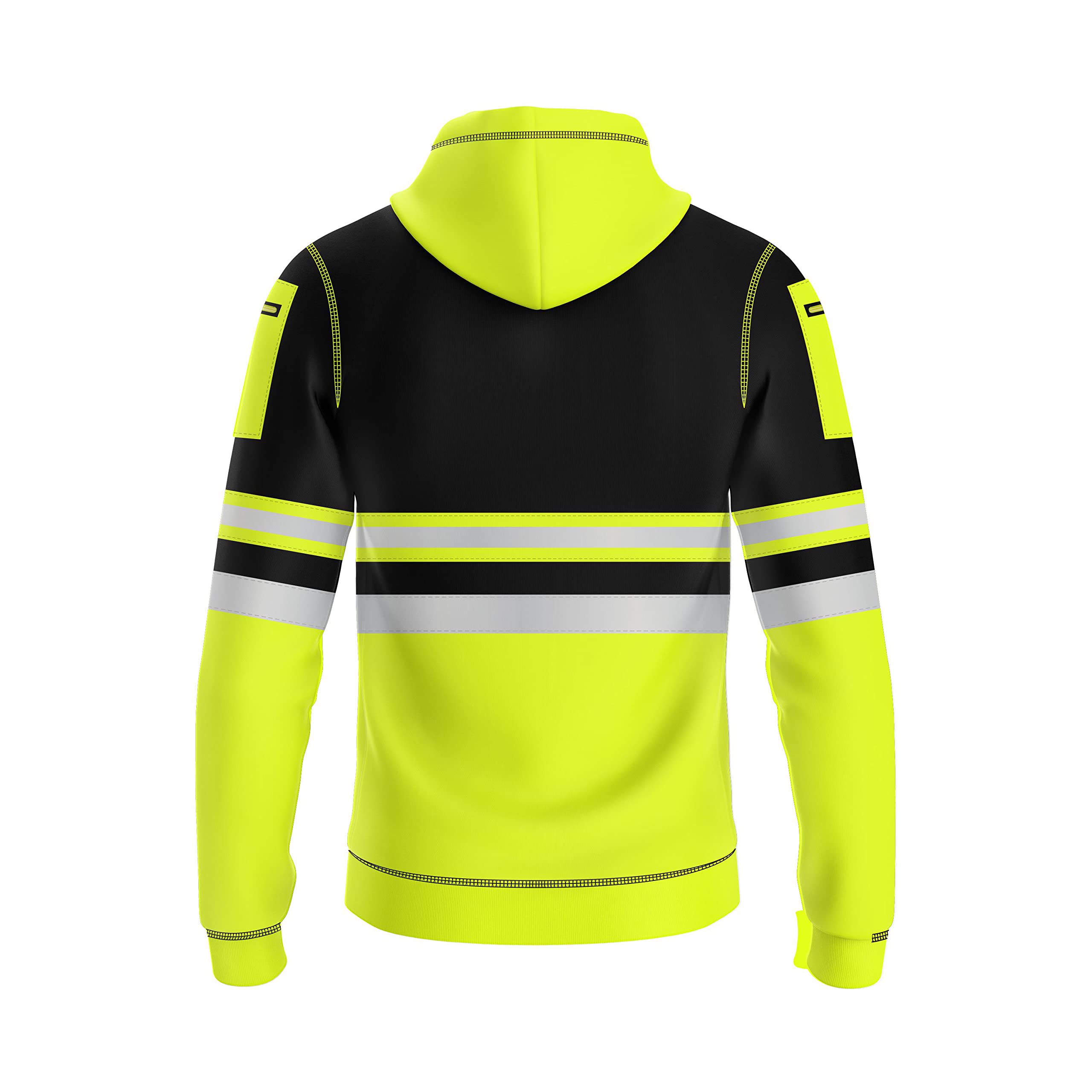 trending babz Mens Hi Vis Pullover Hoodie Reflective Tape Safety Work Drawstring Multi Zipped Pockets High Viz High Visibility Hoodie Sweatshirt